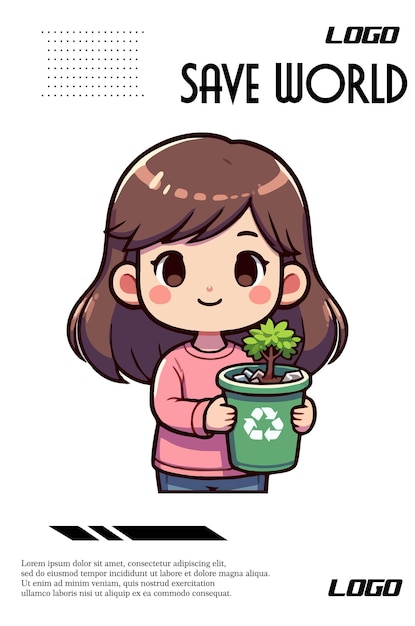 chibi character holding small tree in pot