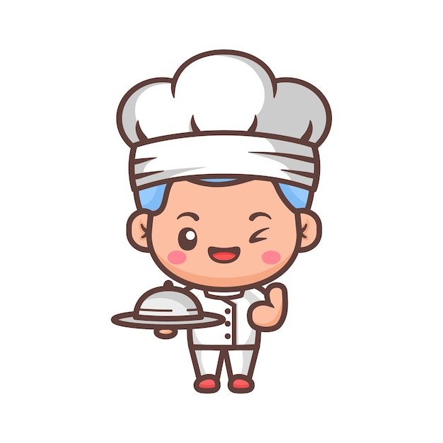 Disegno della mascotte del ragazzo chef di chibi