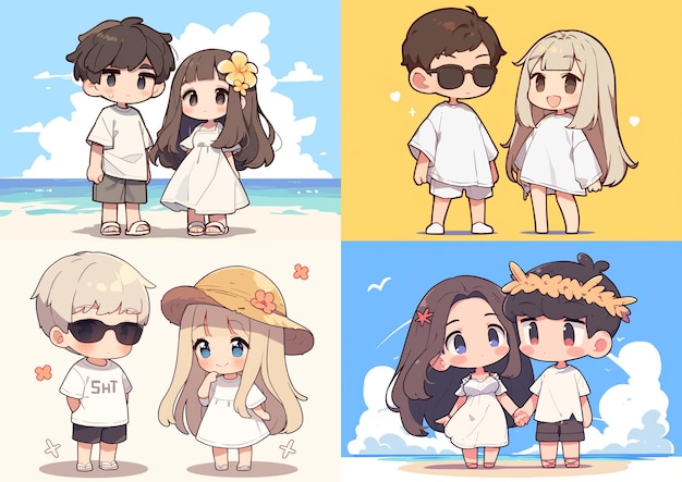 Vector chibi couple visit cocos keeling islands