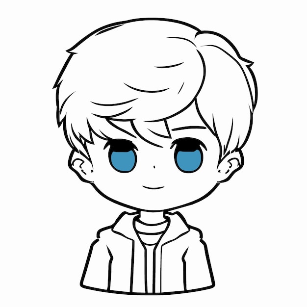 Chibi espressioni ragazzo kawaii tiro capelli sorriso viso corpo vettoriale illustrazione line art