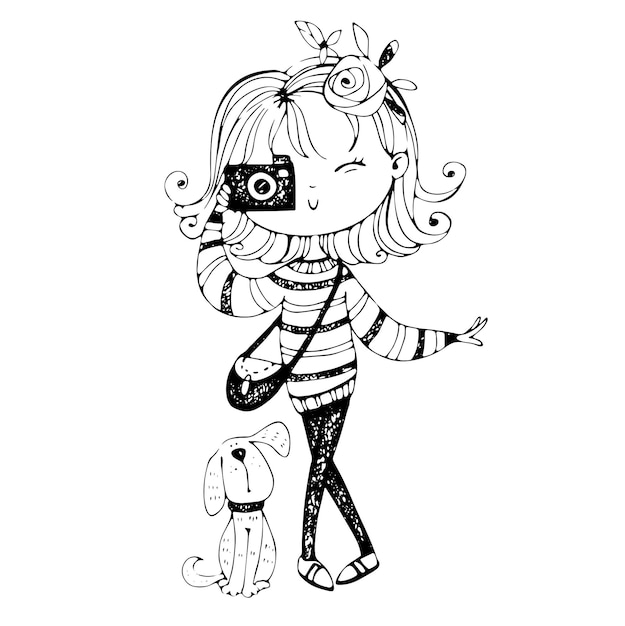 Chibi girls coloring page for kids