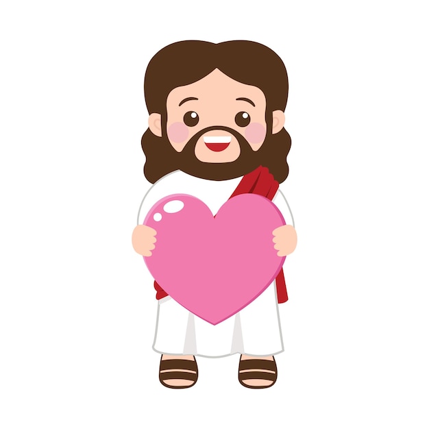 Vector chibi jesus christ with a big heart