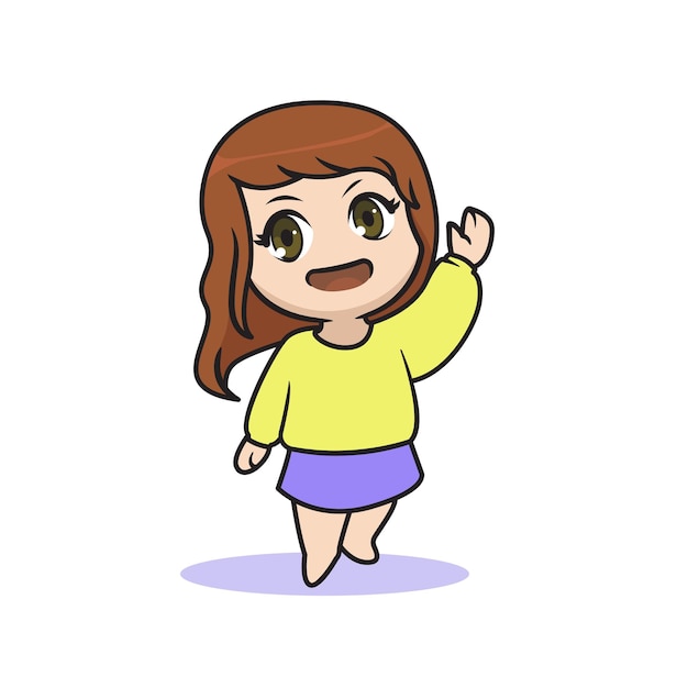 Chibi kawaii girl waving hand pose