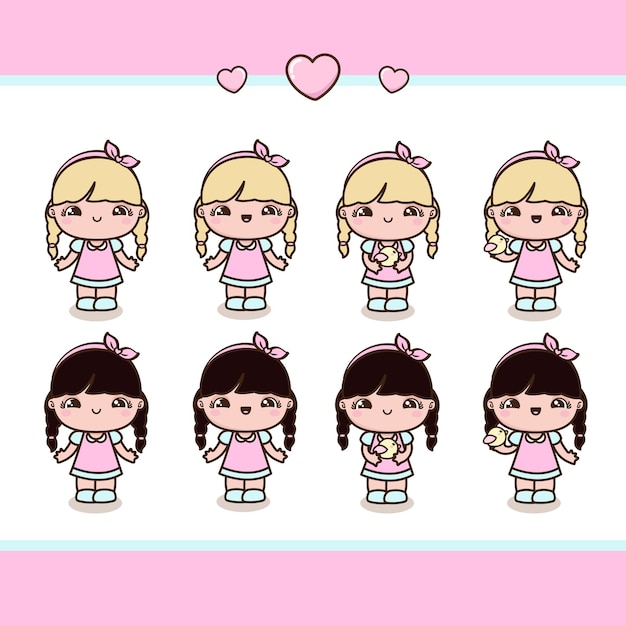 Vector chibi little girls