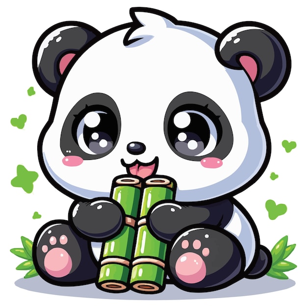 Chibi Panda eet bamboe vector illustratie