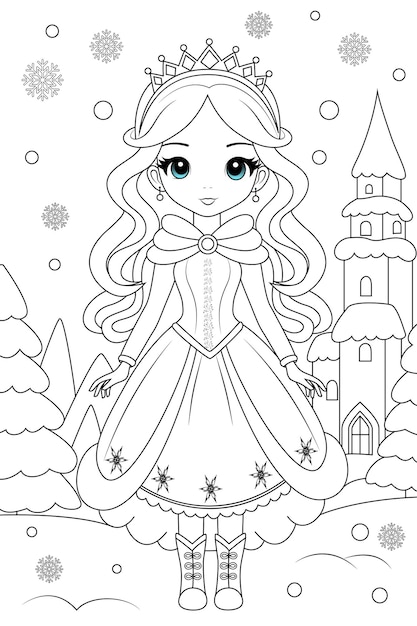 Vector chibi princess in a winter wonderland