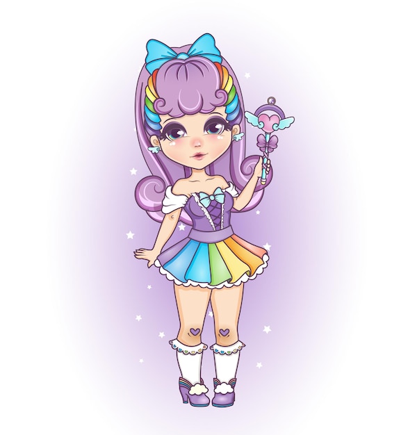 Chibi rainbow style girl violet color