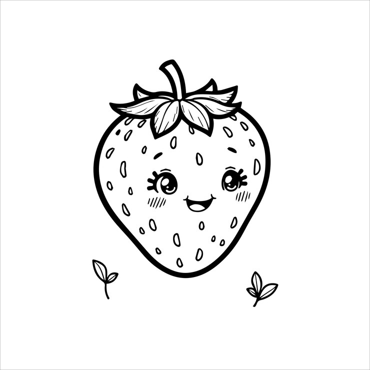 Vector chibi strawberry outline creative coloring project