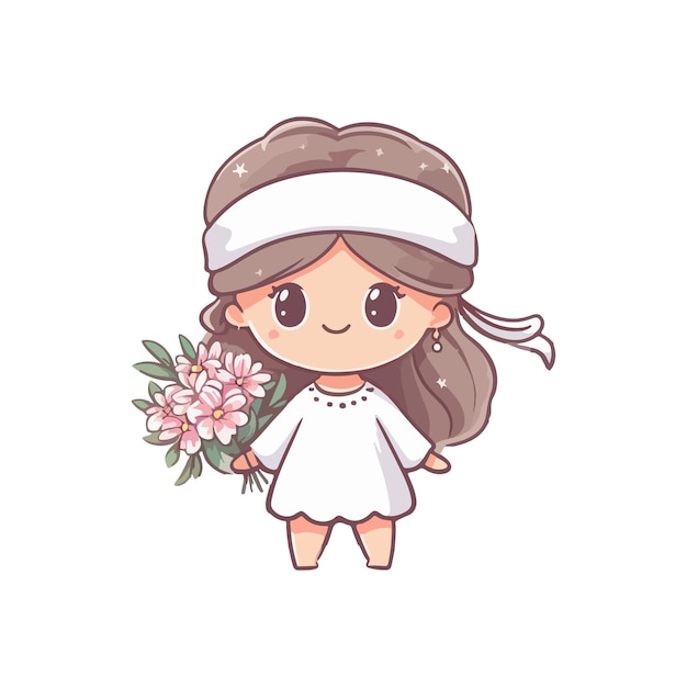 Vettore chibi donna con fiori ai immagine generata