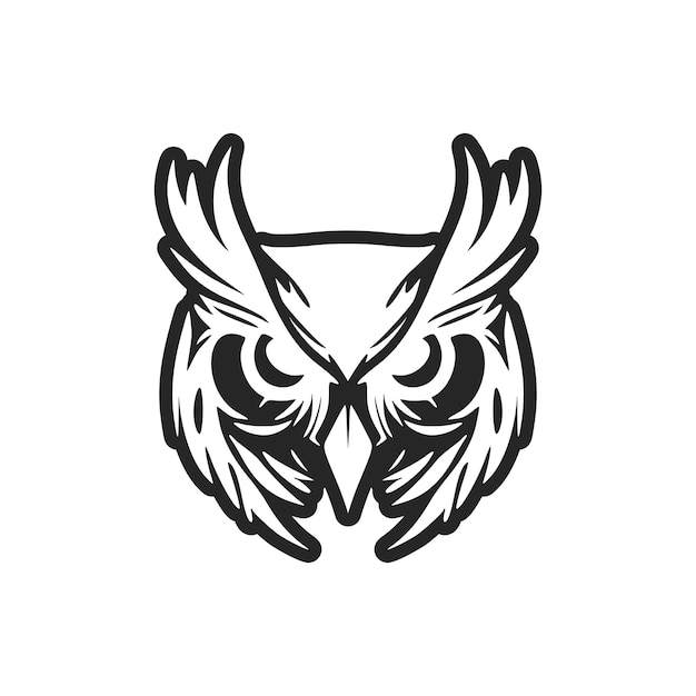 Шикарный черно-белый векторный логотип совы Изолированный