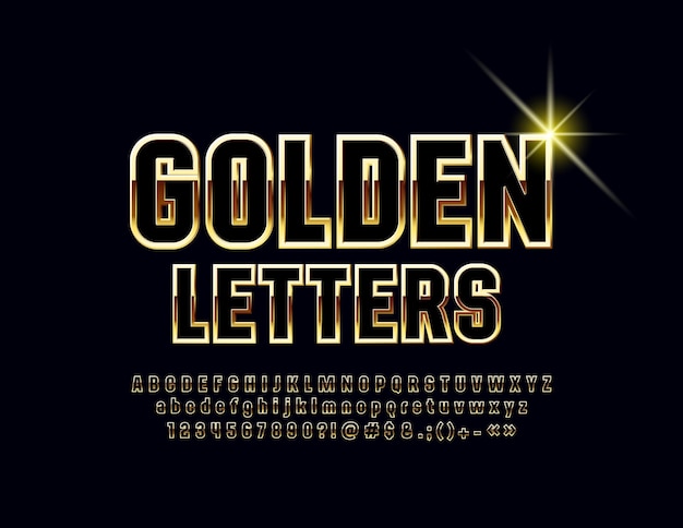 Chic bright font black and golden alphabet letters numbers and symbols