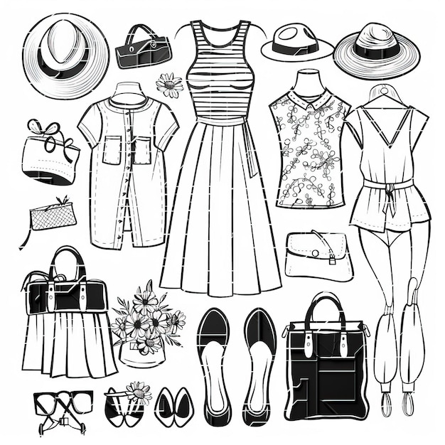 Vector chic clothes flat vector lin set illustration high quality