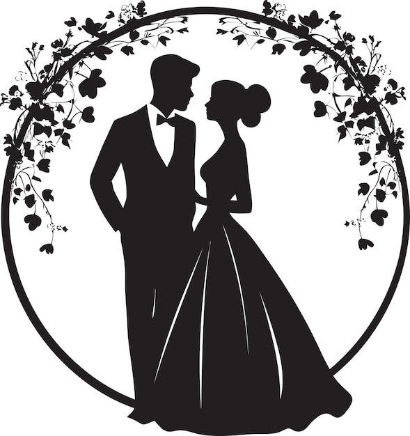 Chic Floral Couple Emblematisch Detail Floral Union Vector Zwart Logo