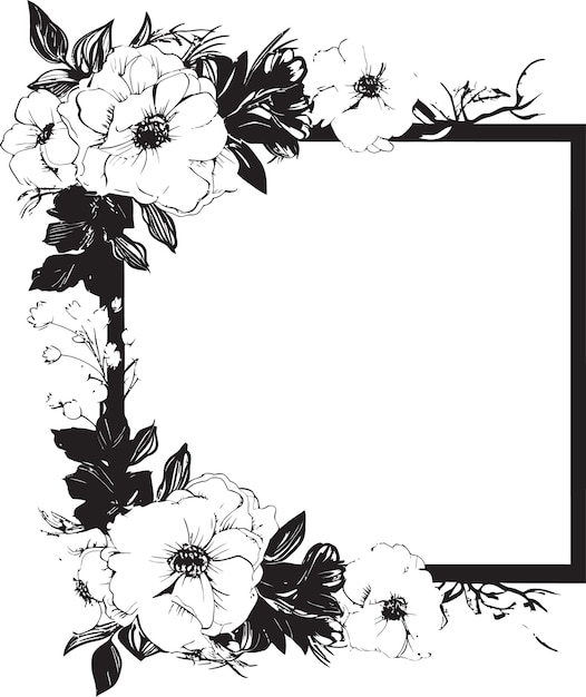 Vector chic flowered boundary vector icon whimsical bloomed perimeter black floral vector