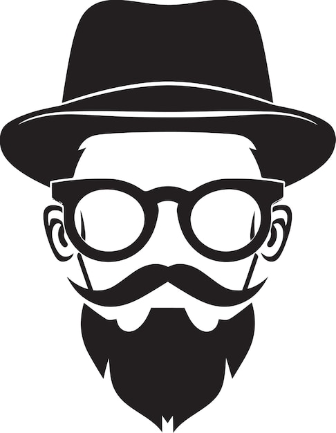 Vector chic minimalism black logo icon of cartoon hipster man face artsy appeal hipster man face cartoon i