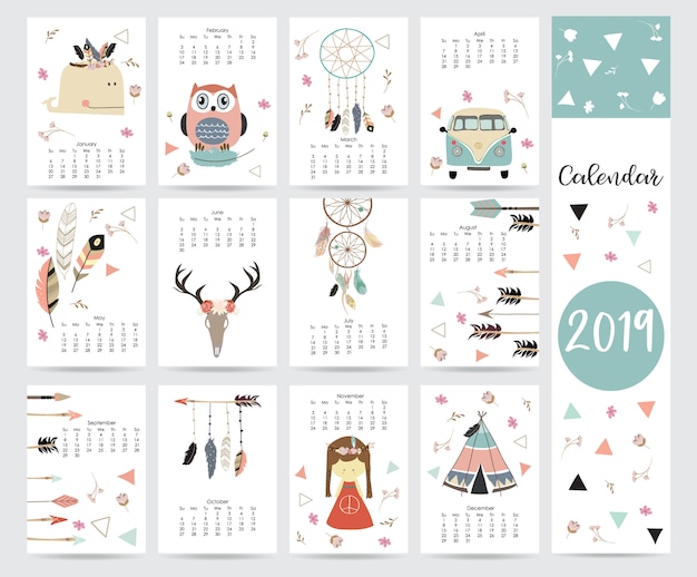 Vettore calendario mensile chic