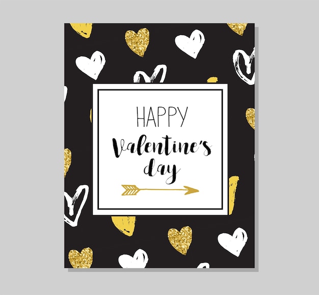 Chic party glitter greeting card and invitation. gold hearts, speech bubbles, stars and other elements.