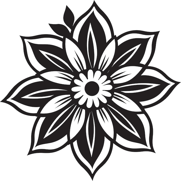 Chic Single Flower Design Emblematic Icon Artistic Petal Impression Black Logo