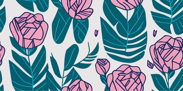 インテリアデザインのためのピンクのバラのパターンのシックな壁紙ベクトルイラスト
