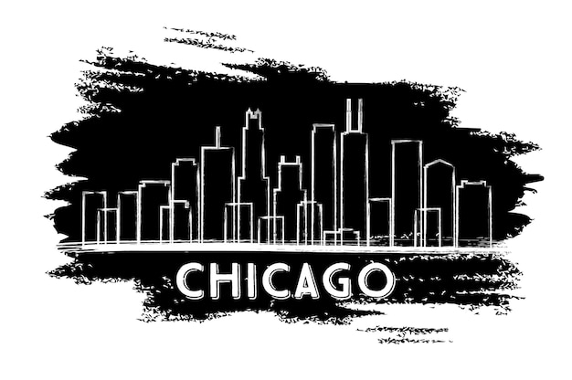 シカゴのスカイラインのシルエット。手描きのスケッチ。歴史的な建築とビジネス旅行と観光の概念。プレゼンテーションバナープラカードとwebサイトの画像。ベクトルイラスト。