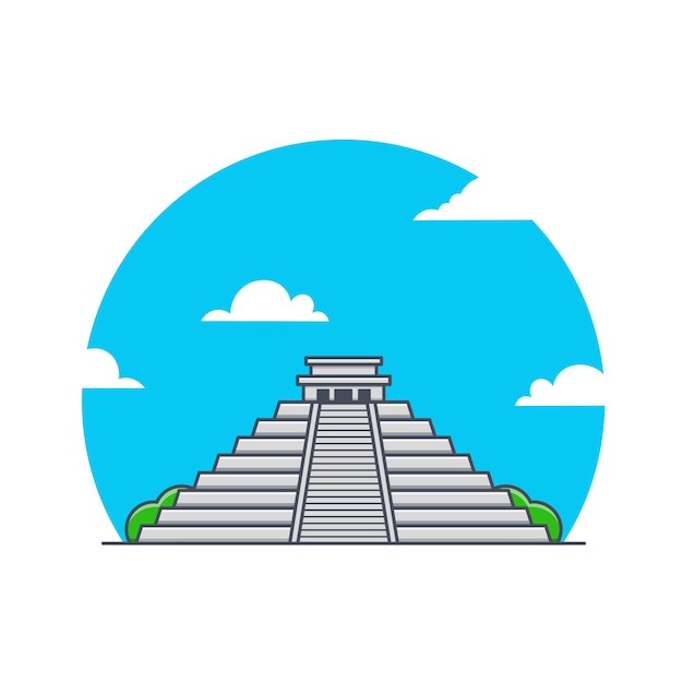 chichen itza flat illustration cartoon icon