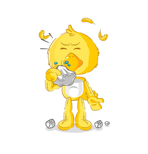 chick blowing nose character cartoon mascot vector