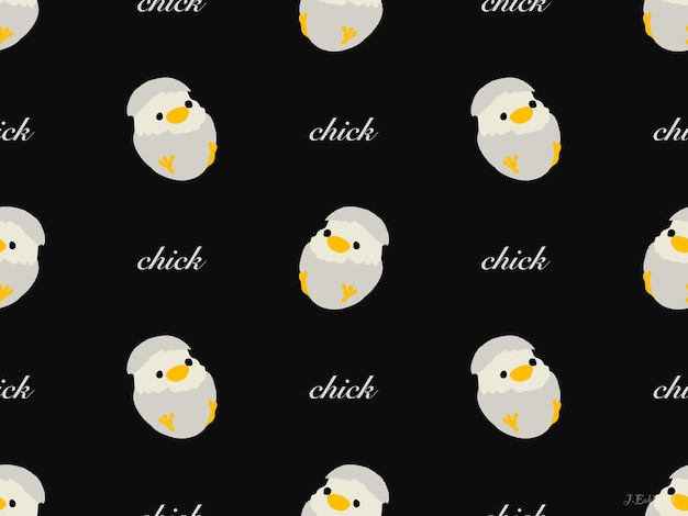 Chick cartoon character seamless pattern on black background