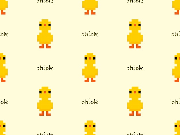 Chick cartoon karakter naadloos patroon op gele achtergrond Pixel stijl