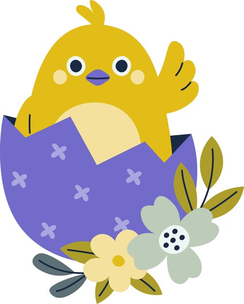 Vector chick in egg with flowers