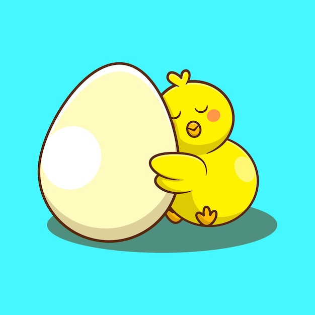 Chick hug egg cute cartoon vector illustration kawaii animal