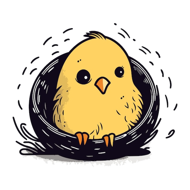 Chick in the nest hand drawn vector illustration in cartoon style