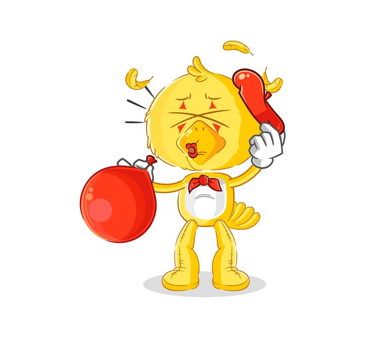 Vector chick pantomime blowing balloon cartoon mascot vector