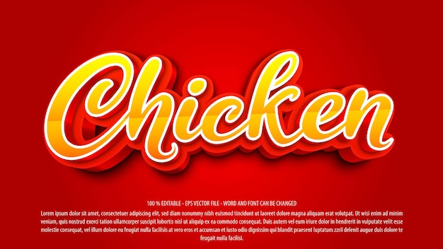 Vector chicken 3d editable text effect