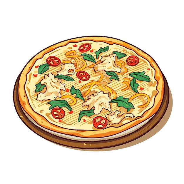 Vector chicken alfredo pizza italy foodcartoon vector illustrator