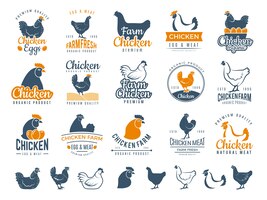 Vector chicken badges. fresh farm food logotype cooking egg and bird broilers vector labels