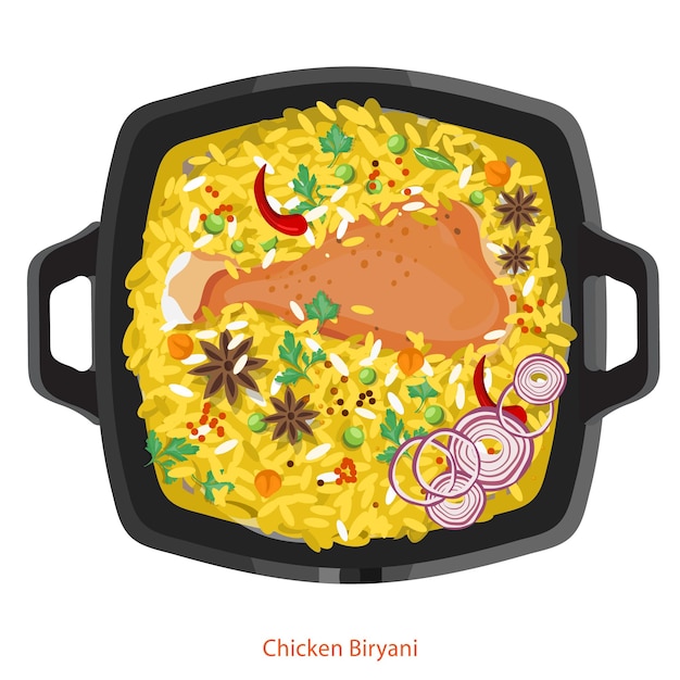 Vettore pollo biryani illustrazione vettoriale della cucina indiana tradizionale