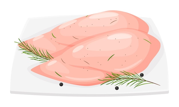 Chicken breast on a plate. Ready-made meat dish with a sprig of rosemary and pepper. Food