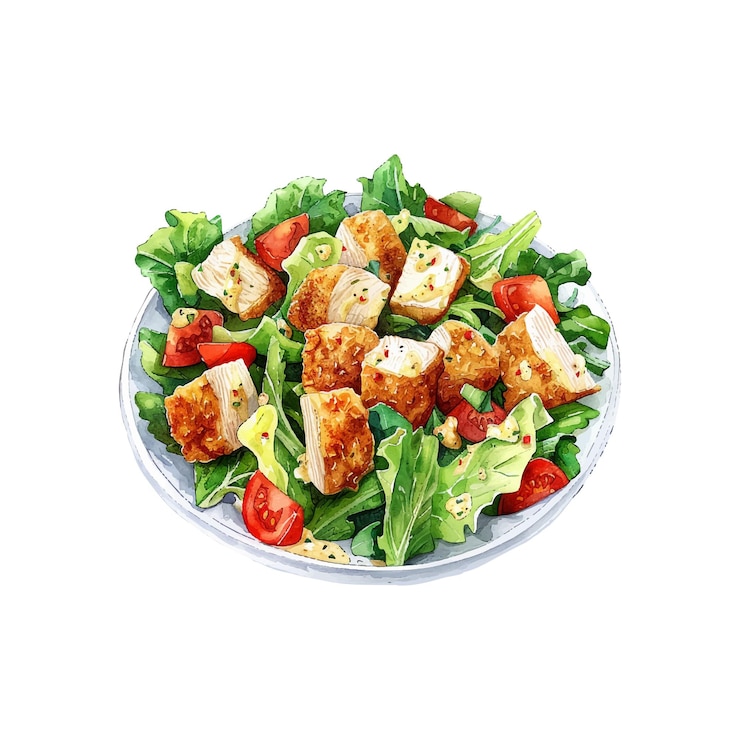 Vector chicken caesar salad vector illustration in watercolor style