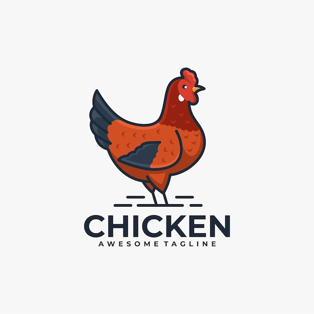 Colore piatto di vettore di progettazione di logo del fumetto del pollo