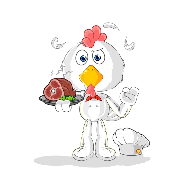 Chicken chef with meat mascot cartoon vector