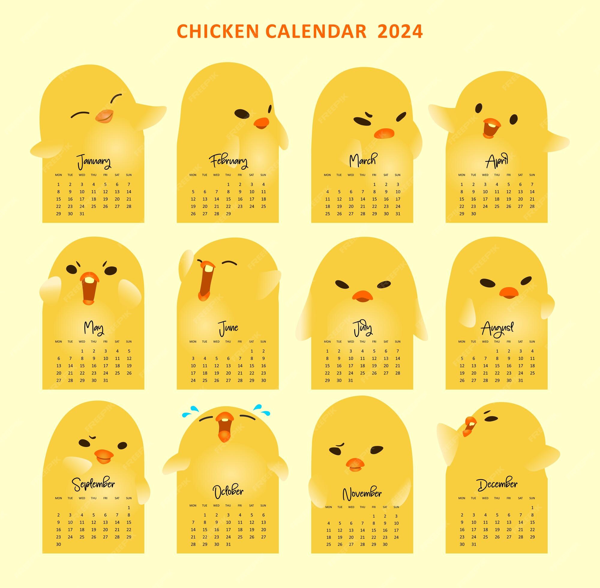 Premium Vector Chicken and chicks calendar 2024 template animal