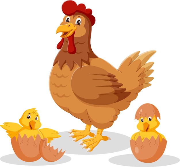 Chicken And Chicks cartoon Illustration of mother hen and chicks