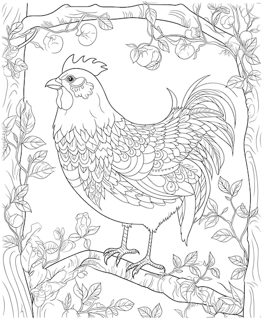 Chicken coloring page outline vector