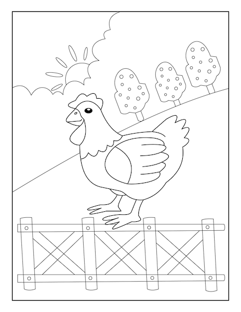 Chicken coloring page with background