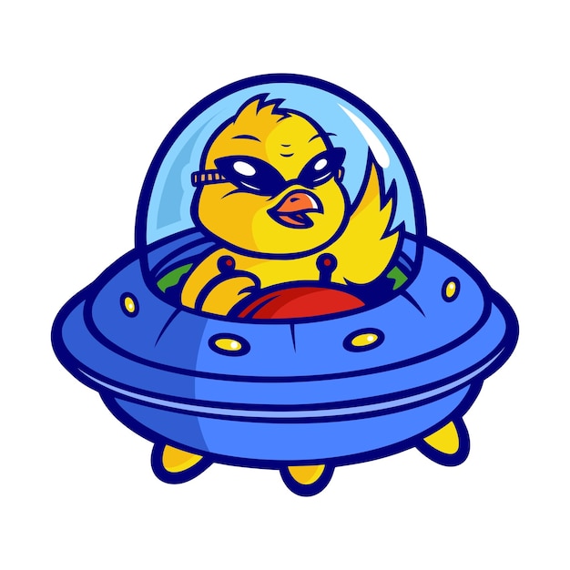 Chicken driving spaceship ufo vector