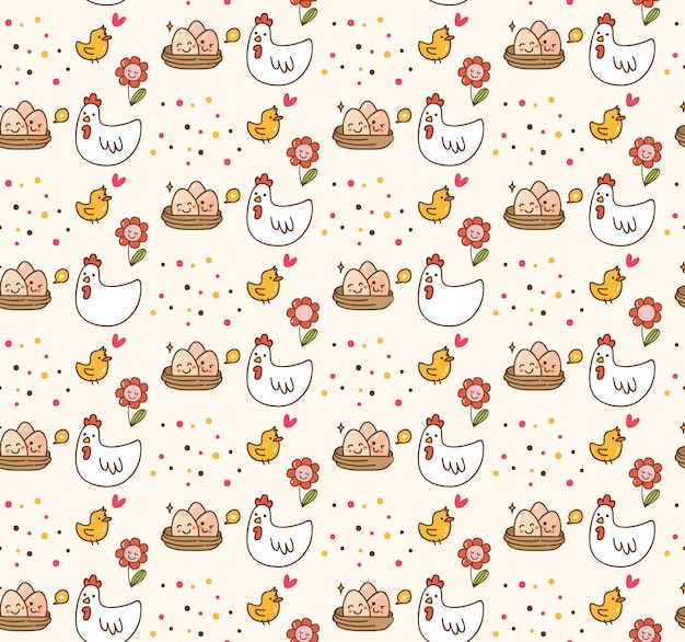 Vector chicken and egg kawaii background