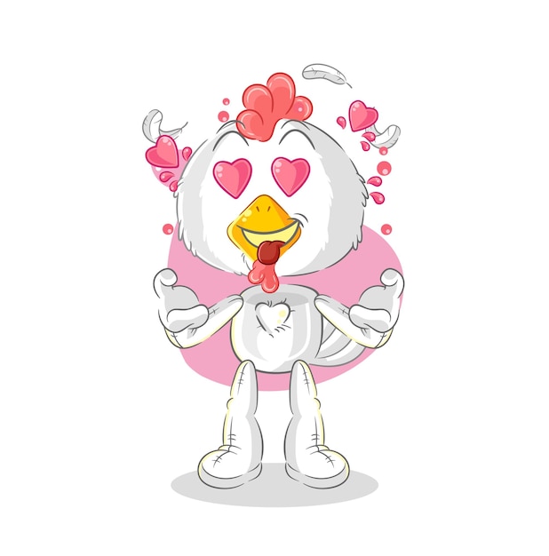 Chicken fallin love vector cartoon character