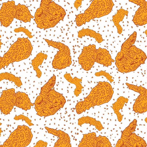 Vector chicken fried crispy seamless pattern