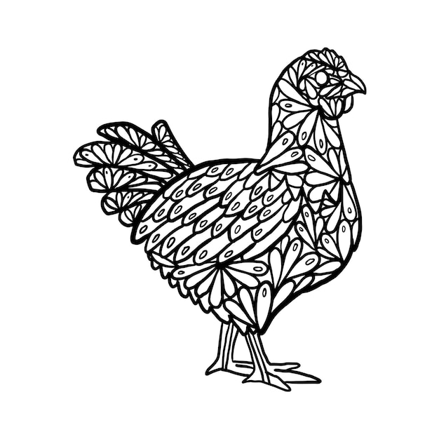 Vettore pollo gallina testa di animale zen doodle pagina da colorare