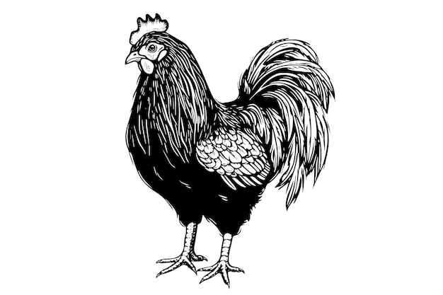 Chicken or hen drawn in vintage engraving style vector illustration